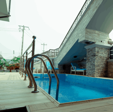 The outdoor pool, poolside